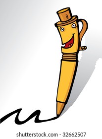 The cheerful character the pen   smiles and moves,  the illustration