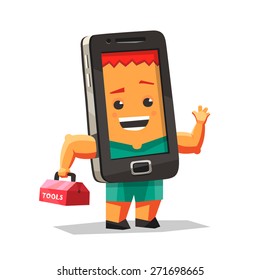 Cheerful character wizard phone repairs