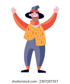 Cheerful characters in cute costumes celebrate success isolated