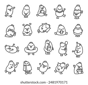 Cheerful charming zucchini. Coloring Page. Fresh vegetable character. Hand drawn style. Vector drawing. Collection of design elements.