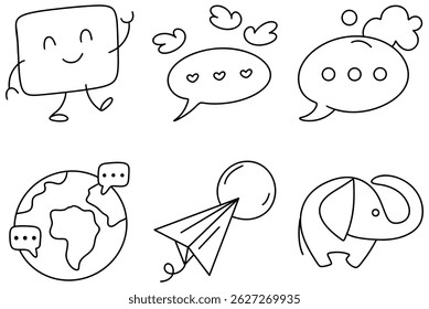 A Cheerful chat icon with smiling character and various speech bubbles conveying messages of connection and joy