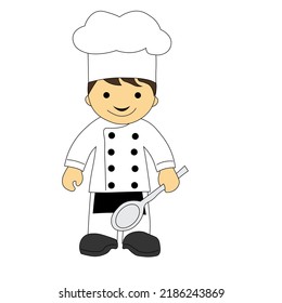 Cheerful chef in a cap on a white background. Logo for kitchen, restaurant, bar. Vector