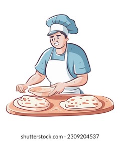 The cheerful chef is delivering a gourmet pizza slice joyfully isolated