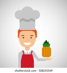 cheerful chef fresh pineapple graphic vector illustration eps 10