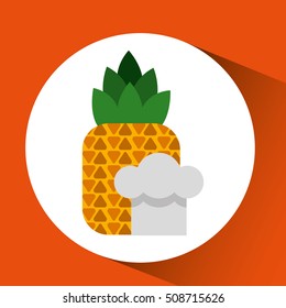 cheerful chef fresh pineapple graphic vector illustration eps 10
