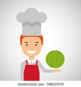 cheerful chef fresh watermelon graphic vector illustration eps 10