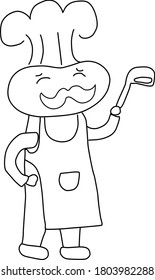 A cheerful chef with a mustache, a cap and an apron. Work as a cook.