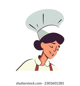 Cheerful chef smiling while cooking over white
