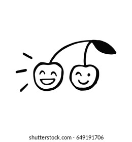 Cheerful cherries. Cherry logo. Hand drawn graphics