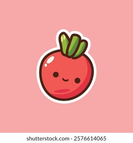 Cheerful cherry tomato illustration with playful features, perfect for food campaigns, gardening themes, or kids’ educational materials.