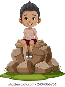 Cheerful child enjoying time on a rocky seat