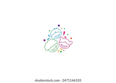 cheerful child face logo in colorful line art vector design