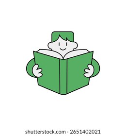 A cheerful child with a joyful expression holds a book, embodying the love for reading. This illustration emphasizes education and imagination for all ages.