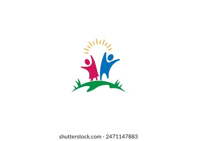 cheerful child logo in celebration style with colorful flat vector design