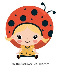 Cheerful child playing with ladybug hat isolated