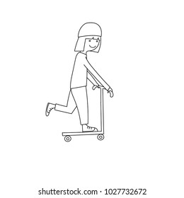 Cheerful child riding a scooter