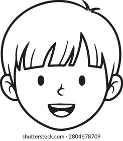 A cheerful child smiles with a joyful expression, showcasing a friendly and happy demeanor in a simple illustration
