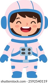 A cheerful child wearing a pastel-colored spacesuit beams with joy, embodying the spirit of adventure and exploration in a playful, imaginative atmosphere.