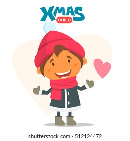 Cheerful child. Winter illustration on the theme of Christmas and New Year