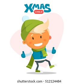 Cheerful child. Winter illustration on the theme of Christmas and New Year