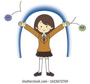 Cheerful children bounce off bacteria and viruses