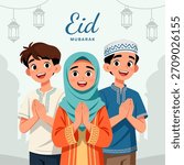Cheerful Children Celebrating Eid Mubarak