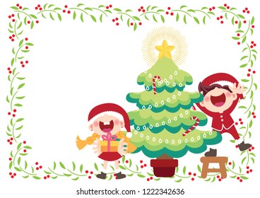 cheerful children and Christmas tree illustration vector