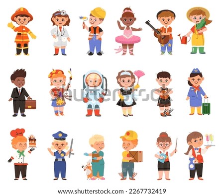 Cheerful Children Depicting Different Professions Like Doctor and Firefighter Big Vector Set