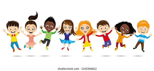 Cheerful children in a jump on a white background.