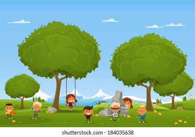 Set Children Playing Nature Illustration Stock Vector (royalty Free 