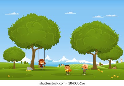 Set Children Playing Nature Illustration Stock Vector (Royalty Free ...