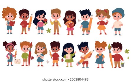 Cheerful Children set . children illustration . boys and girls set. schoolchildren. kindergarten children