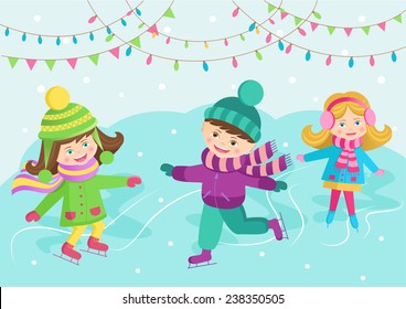 the cheerful children skating 