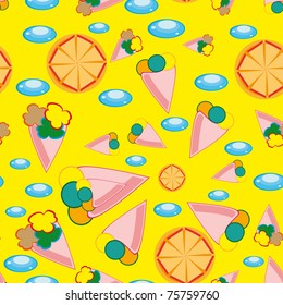 Cheerful children wallpaper with ice-cream and orange. Illustration