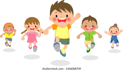 Cheerful children who run face to face