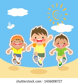Cheerful children who run face to face