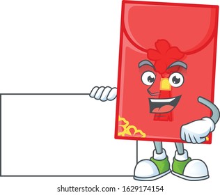 Cheerful chinese envelope cartoon character having a board