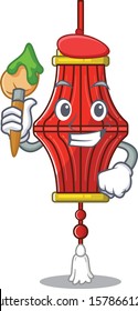 Cheerful chinese paper lanterns Artist cartoon character with brush