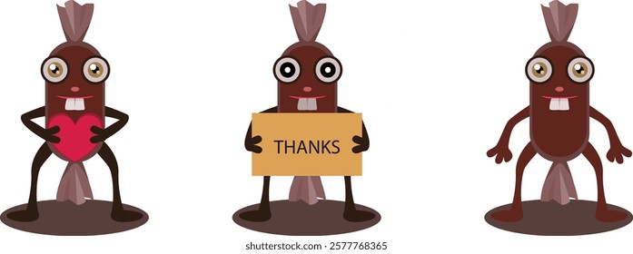 A cheerful chocolate bar mascot holding a blank placard, perfect for ads, branding, and food promotions. This fun vector illustration suits confectionery, dessert marketing, and cartoon-style designs.