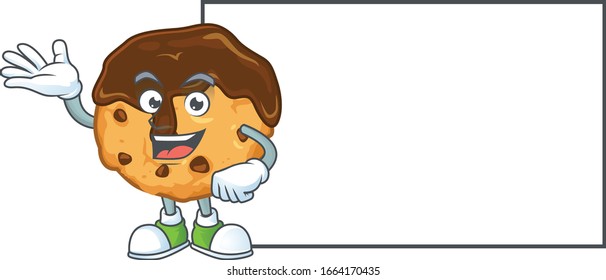 Cheerful chocolate chips with cream mascot style design with whiteboard