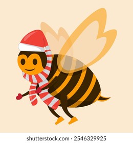 Cheerful Christmas Bee Cartoon Character