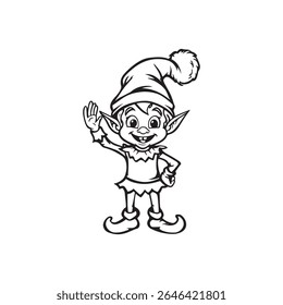 Cheerful Christmas Elf Graphic Design for Coloring or Print