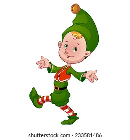 Cheerful a Christmas elf. Vector clip-art illustration on a white background.