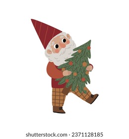 Cheerful Christmas gnome illustration, ideal for holiday cards, decorations, and festive designs, adding a touch of Yuletide magic.