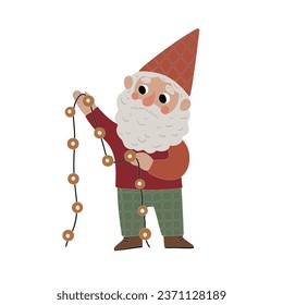 Cheerful Christmas gnome illustration, ideal for holiday cards, decorations, and festive designs, adding a touch of Yuletide magic.