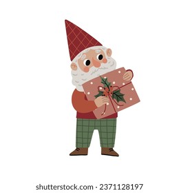 Cheerful Christmas gnome illustration, ideal for holiday cards, decorations, and festive designs, adding a touch of Yuletide magic.