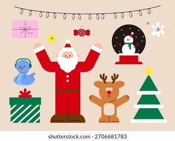 Alegre fiesta de Navidad Elementos Colección, Santa, reno, muñeco de nieve, regalo, árbol, luz de la secuencia