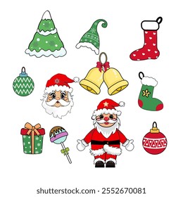 Cheerful Christmas Santa element happy characters set