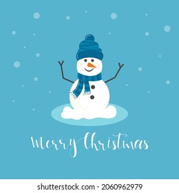 Cheerful christmas snowmen with different presents. Funny snow man wearing hat, scarf with tree. Festive happy xmas holiday cute character, flat vector cartoon