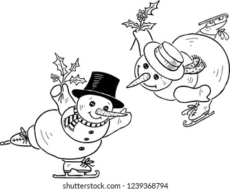 The cheerful christmas snowmen skating